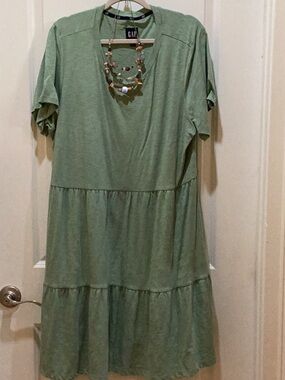XXL Green All Cotton Dress With Free Necklace